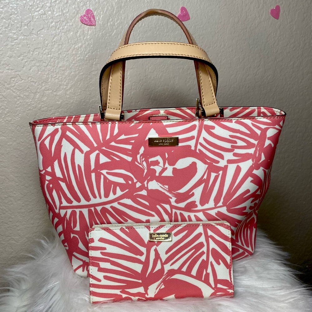 Kate spade grant street Tropical Palm Juno Tote small and wallet set